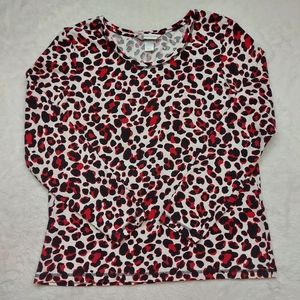 Christopher & Banks Red White Black Pattern Long Sleeve T Shirt Size L